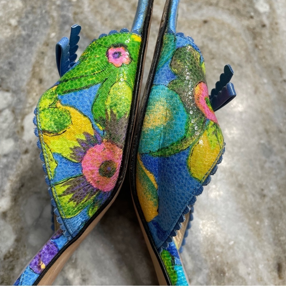 Stuart Weitzman Vintage Kitten Heel Floral Sandals Women’s 7.5 - Picture 6 of 13